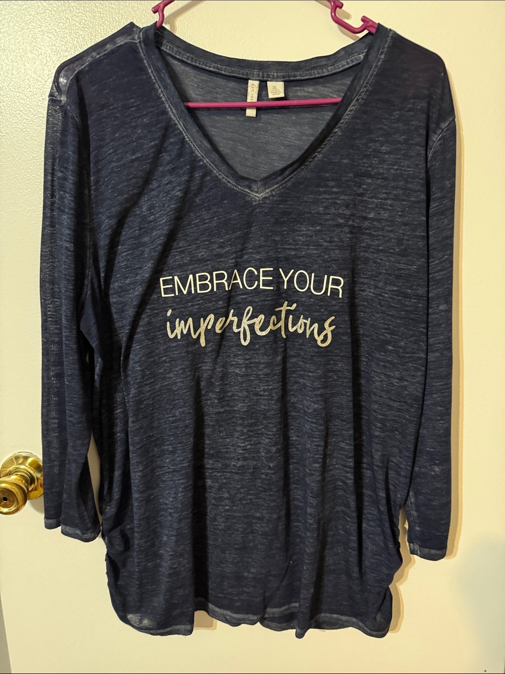 Embrace Your Imperfections Navy V-Neck Long Sleeve Tee